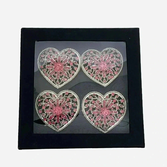 TAHARI Napkin Rings Hearts Pink Crystals Romantic Dinner Valentines Anniversary - Picture 4 of 5